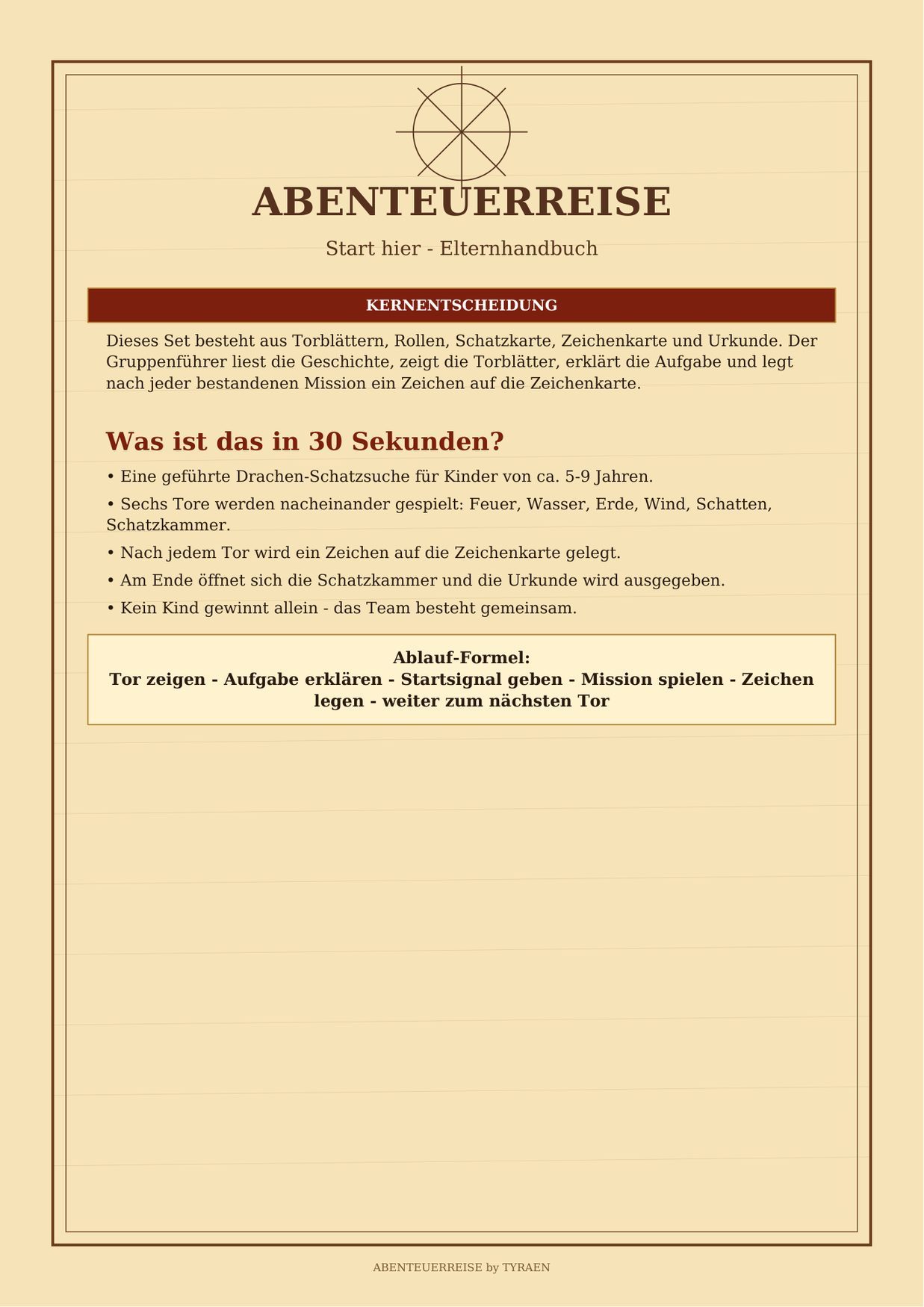 Beispielseite aus dem TYRAEN PDF mit Spiel- und Vorbereitungsmaterial