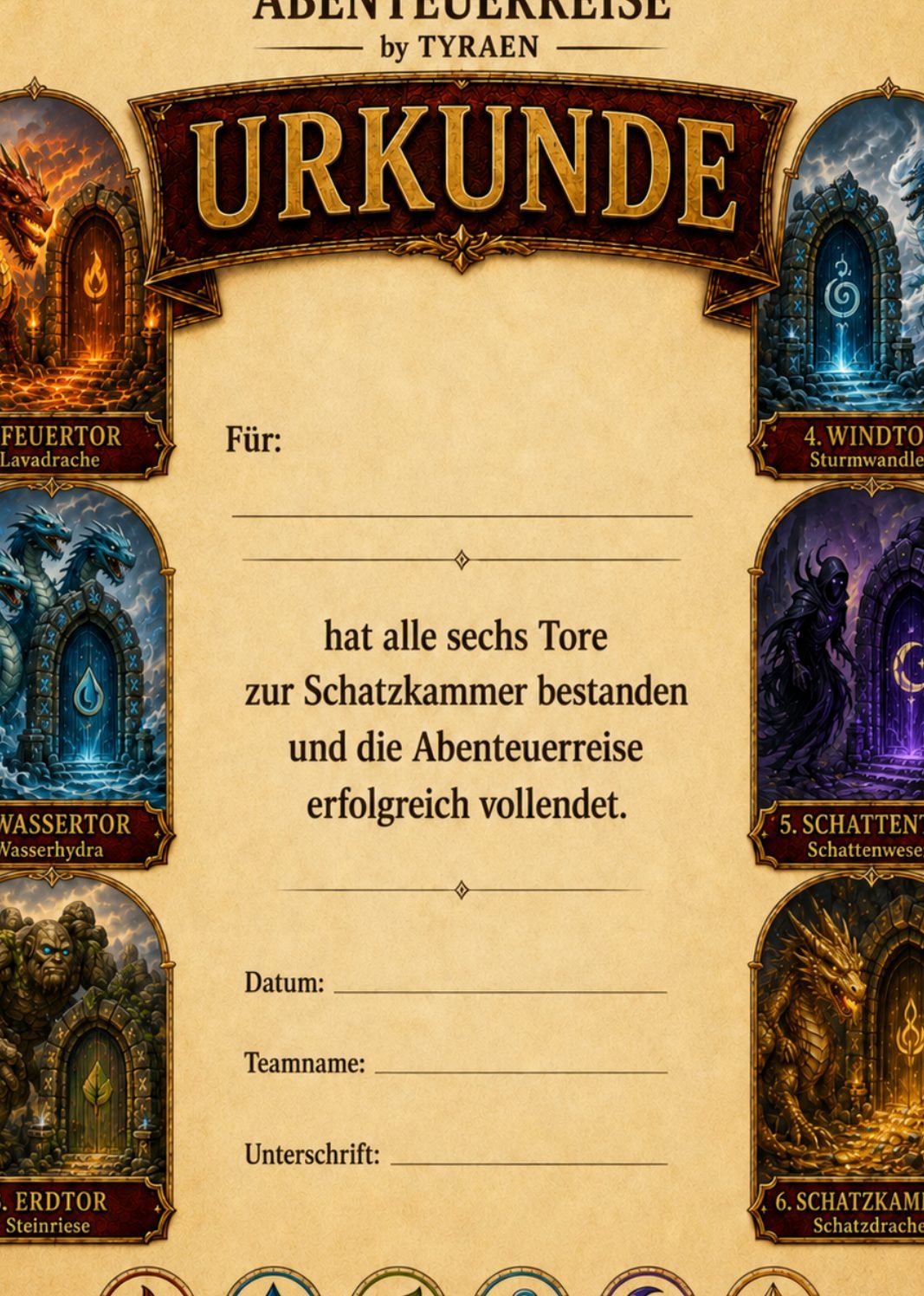 Beispielseite aus dem TYRAEN PDF mit Urkunde oder Abschlussmaterial